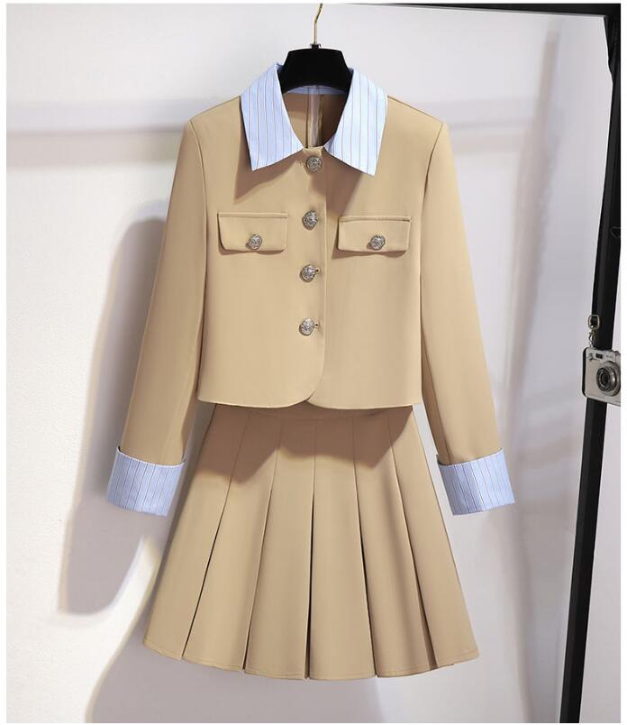 高校生 秋と冬の服 可愛い 上品 エレガント 日常 パーティードレス カジュアル レディース ギフト 小香風ブレザー軽熟プリーツスカート 2点セット 2025PL11