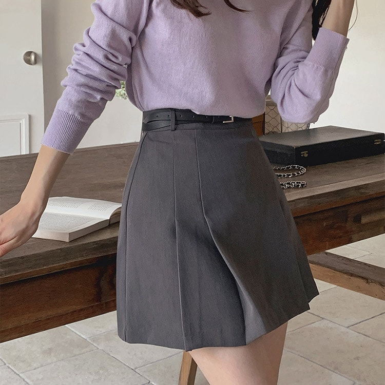 [tsk0565] 韓国ファッションベルトセットプリーツミニスカート