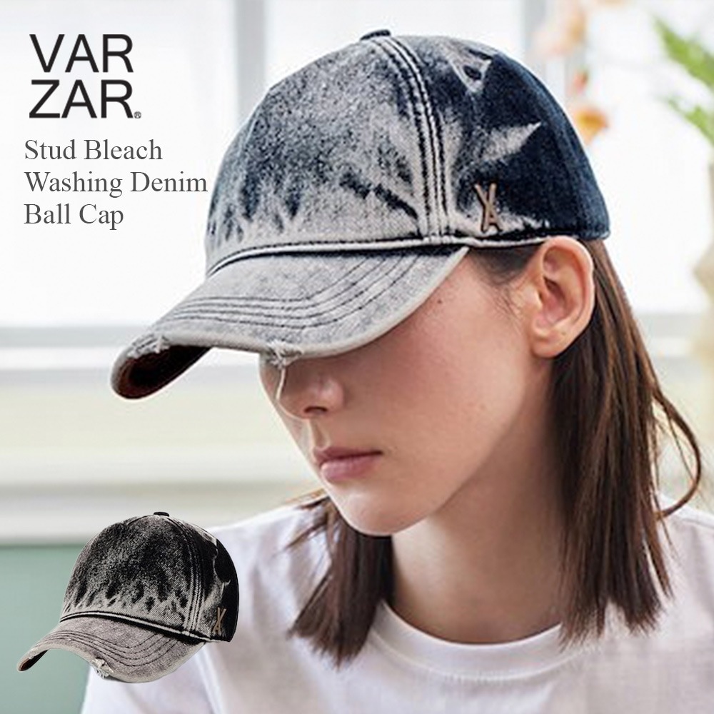 韓国 帽子 深め 小顔効果 顔が見えづらい 紫外線対策 レディース[VA Stud Bleach Washing Denim Ball Cap 1406 1407]