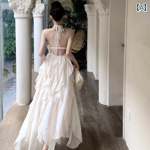 レディース トップス ホルターネック レディース トップス ホルターネック フレンチ バック レス ホルターネック サスペンダー ドレス フェアリー 夏 高級 美しい 三 亜 海辺の 休日 ビーチ