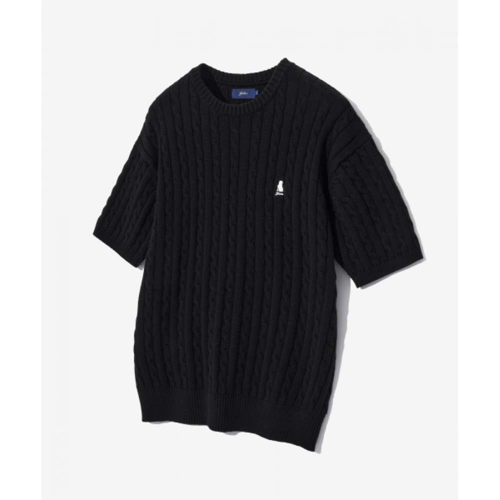 エールヘリテージダンケーブルショートスリーブラウンドニットブラック