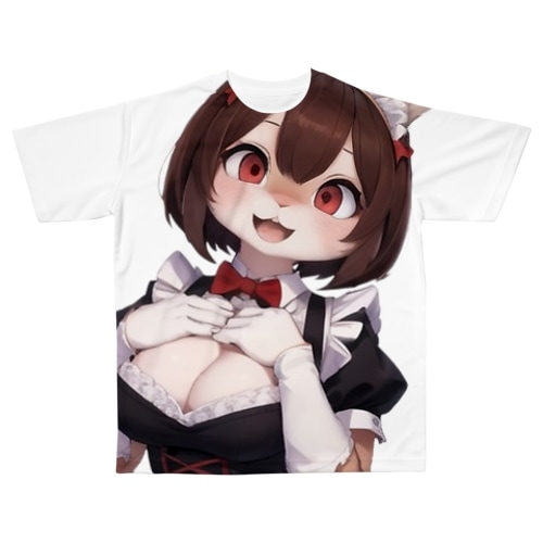 【文字入れ可能受注生産】ウサギの女の子　メイド　ケモナー　ネザーランドドワーフ フルグラフィックTシャツ