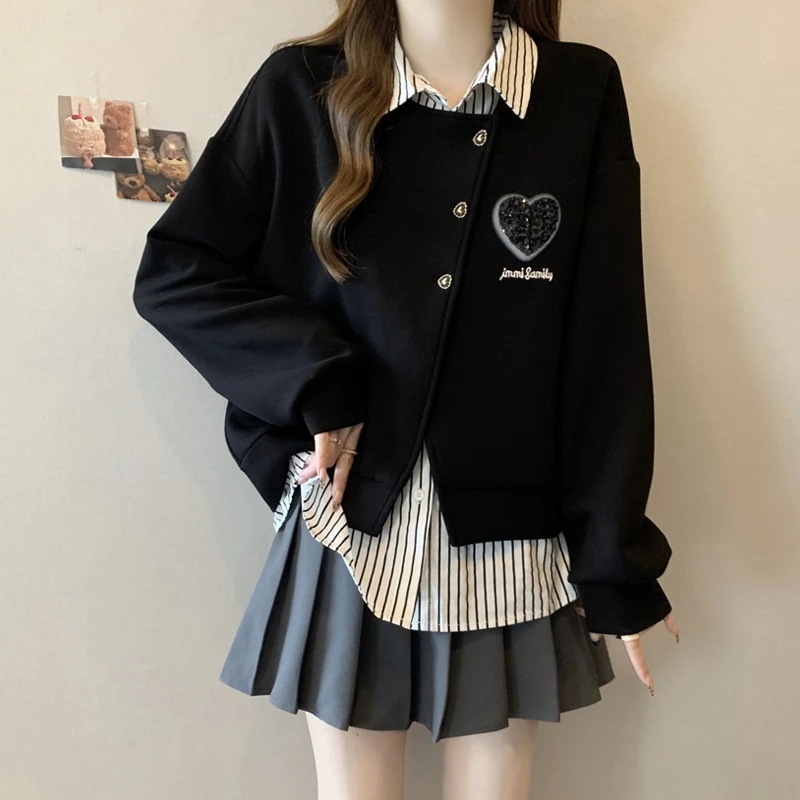 パーカー レディース大きいサイズの婦人服2026秋冬新スタイルおしゃれフェイクツーピース怠惰なトレーナージャケット太mmお腹カバートップ