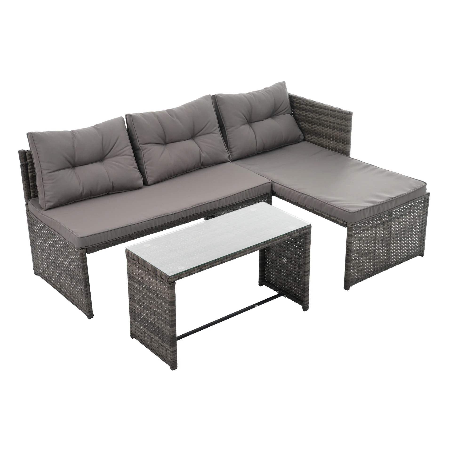 【国内出荷】ラタン調ガーデンファニチャーセット ガーデンテーブルセット ガーデンチェアー 家具 樹脂 ホテル カフェ ベランダ テラス　屋外家具 高級 ソファ 【本体グレー+クッショングレー】
