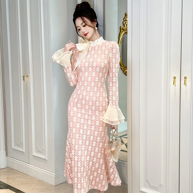 秋冬 ファッション長袖 ドレス 優しい マーメイド リボン キャバ 卒業式 結婚式 ウェディング 二次会 パーティードレス ワンピース