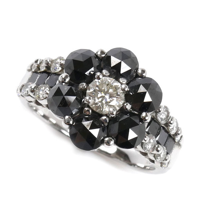 K18WG ホワイトゴールド リング・指輪 ダイヤモンド3.40ct 16号 6.7g ブラックダイヤモンド レディース 中古 美品