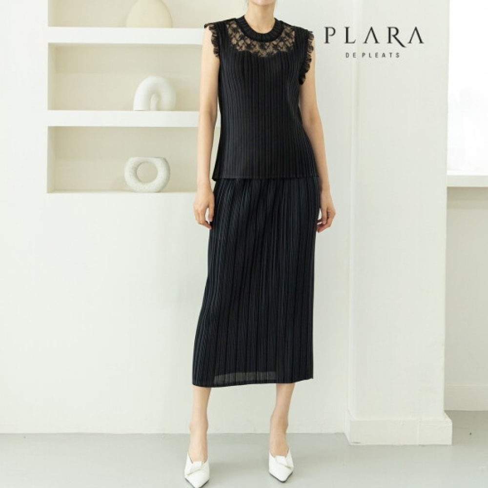 フララ レディース プリーツレーストップブラウス スカートセット