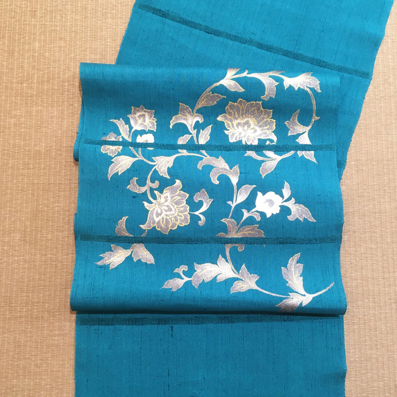 名古屋帯 生紬 金彩華唐草 染帯九寸 [nagoya004]