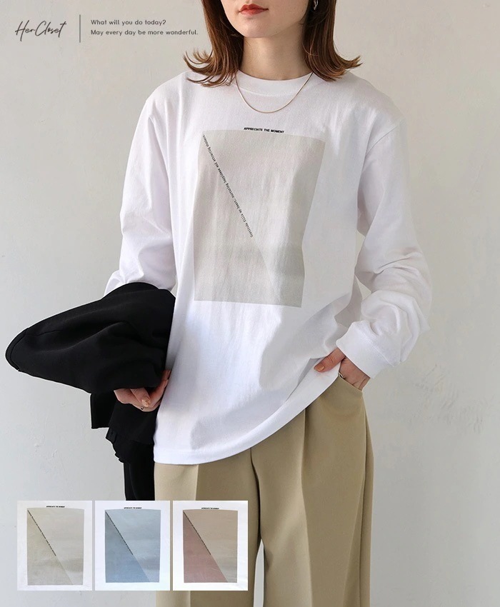 .オンス ニュアンス パネル ロゴロン 長袖 プリントロン トップス 長袖シャツ カットソー ロゴ シャツ レディース 秋 冬 春 長袖 クルーネック 丸首 ロング ゆったり 大きめ 大きいサイズ お