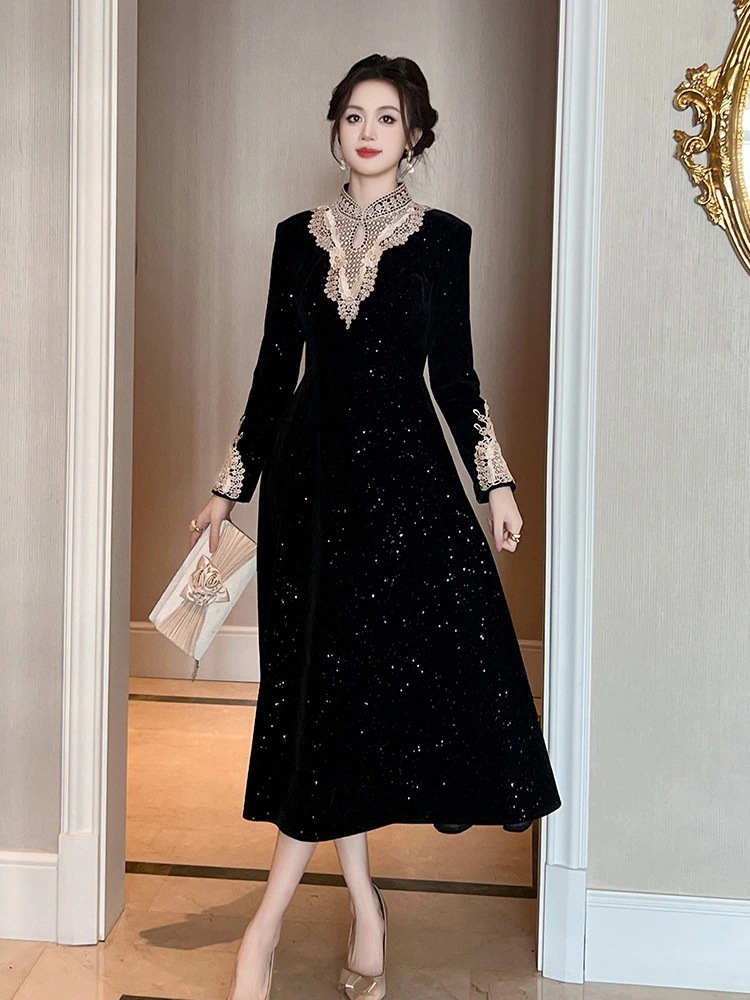 ドレス 結婚式 ベルベット 秋 キャバ パーティー 披露宴 ワンピース 大人 同窓会 キラキラ 演奏会 卒業式 ウェディング メガ割 二次会