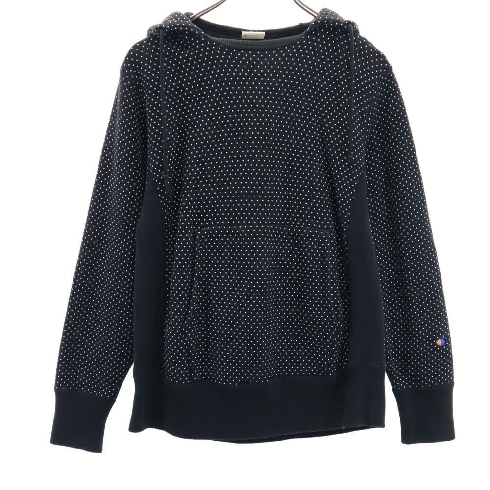 ビームス別注 青単 復刻 ドット柄 長袖 スウェットパーカー S ブラック 水玉 レディース