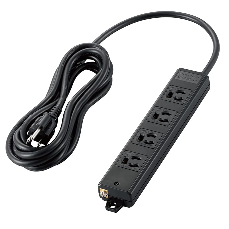 即納：エレコム 電源タップ 3m 工事用 抜け止め 3P 4個口 マグネット付き ブラック T-WRM3430LGB/RS