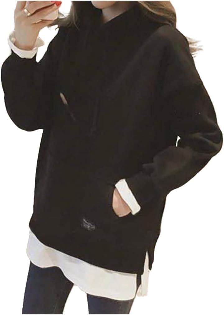 フード付きパーカー 裏起毛 トレーナー プルオーバー レディース (ブラック, L)