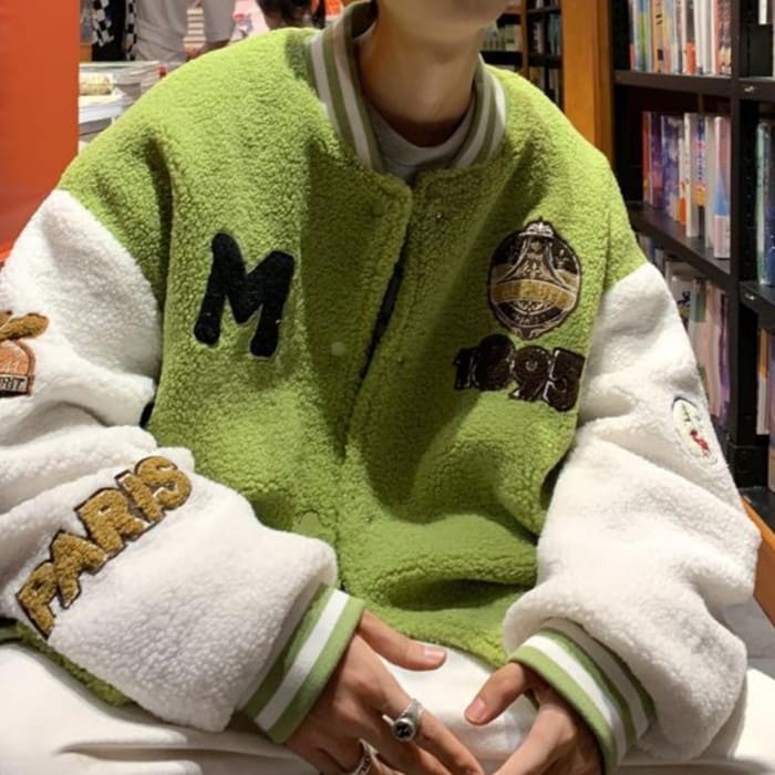 ボア ジャケット メンズ ロゴ モチーフ 春秋冬 アウター カジュアル 韓国 原宿 ストリート 高校生