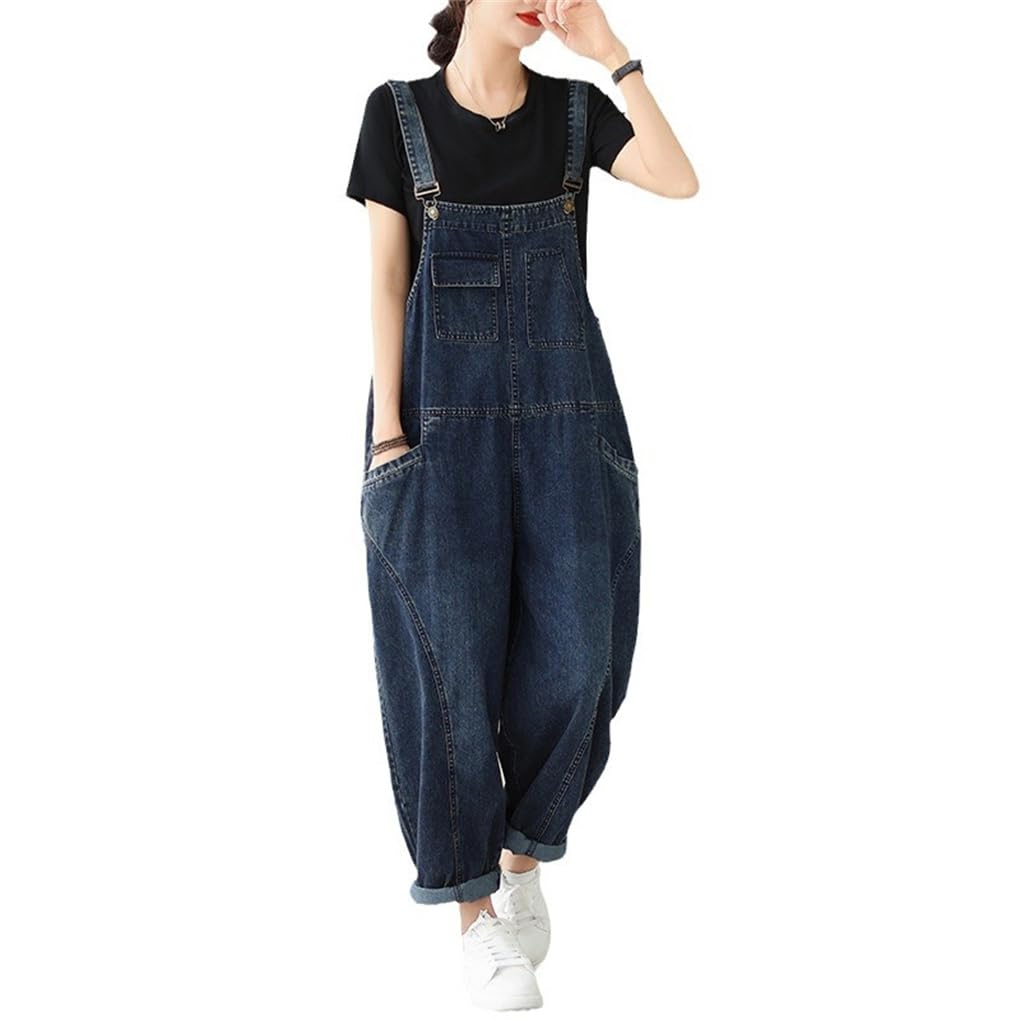 [もうほうきょう] レディース サロペット デニムパンツ ロングパンツ 体型カバー オールインワン M-2XL (写真色,2XL)