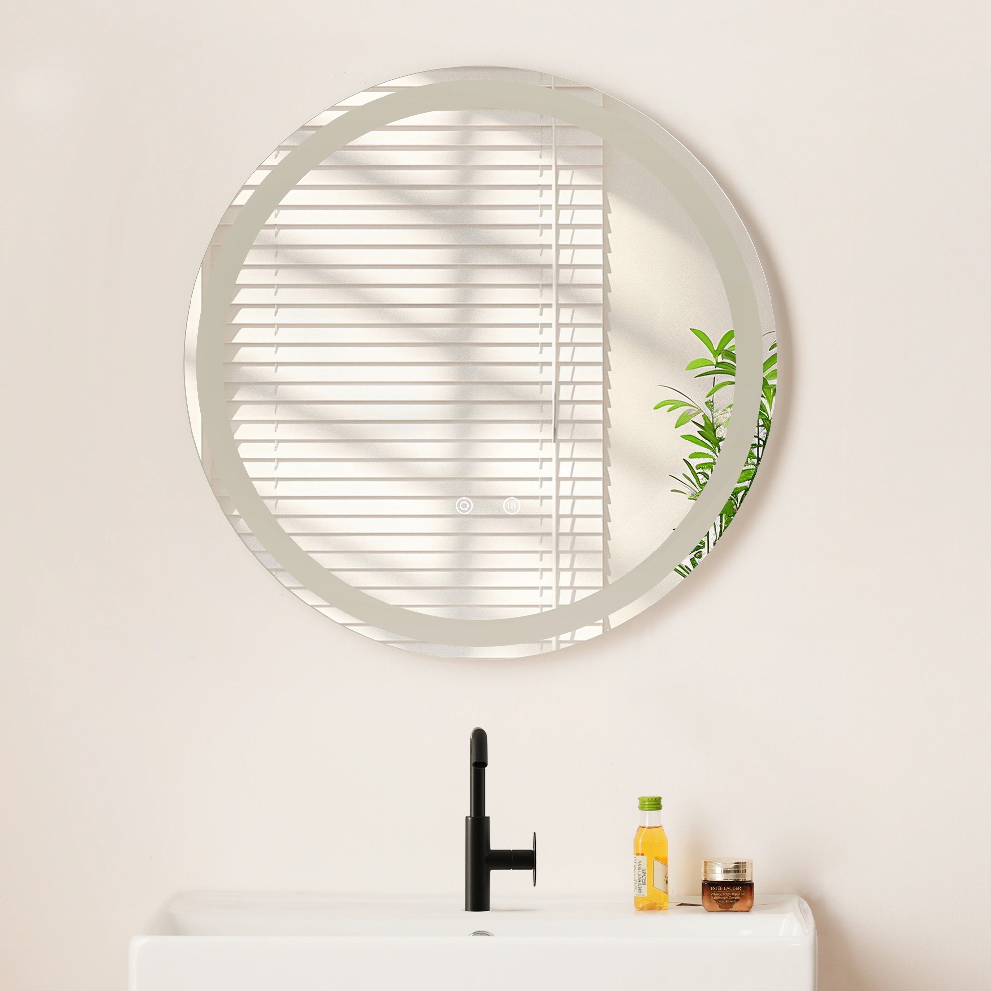 1998LED浴室ミラー 丸型 60*60CM ウォールミラー 洗面ミラー 化粧鏡 壁掛け鏡 照明付き ドレッサー 洗面所 洗面台 省エネ 明るさ調整 曇り防止機能 照明付き 防水加工 飛散防止