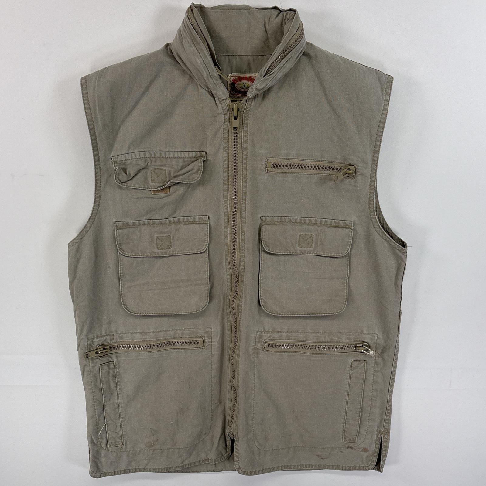 古着 80s/80年代 ヴィンテージ ベスト サファリベスト フラップポケ ジップアップ S ベージュ 無地 メンズ