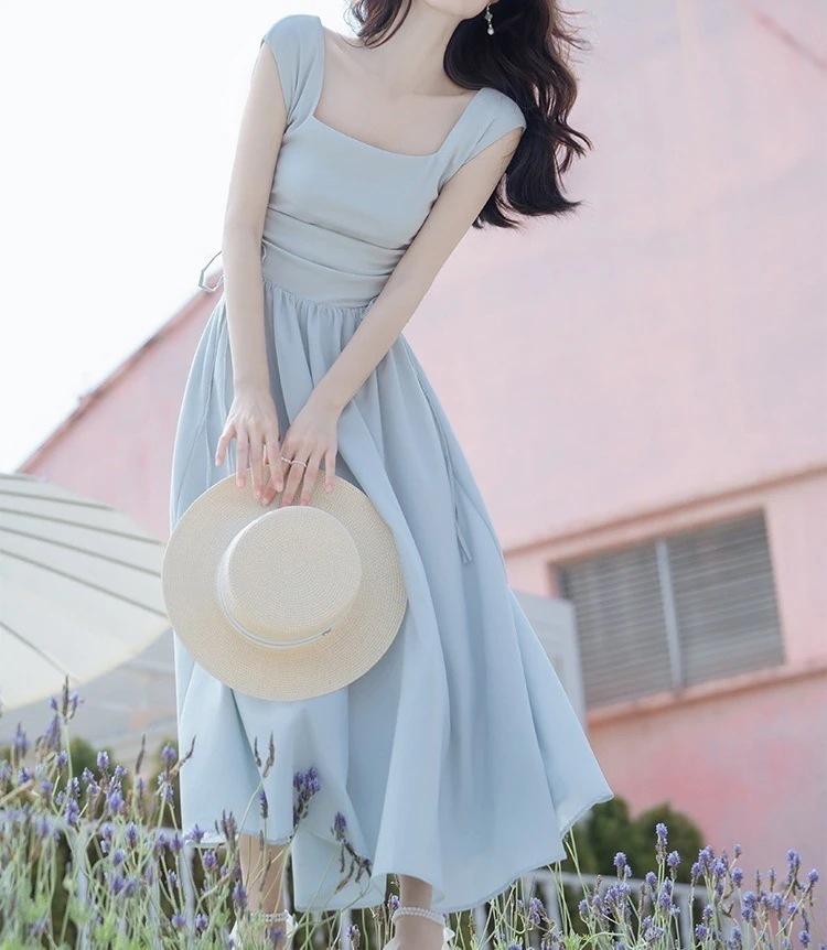 作 オリジナルデイン ロ調 レディース くすみ系ー ノーブ 女優ピ 二の腕ホッソリ魅せ サイドシャーリング ウキュッ トロミ系 フレアスカート