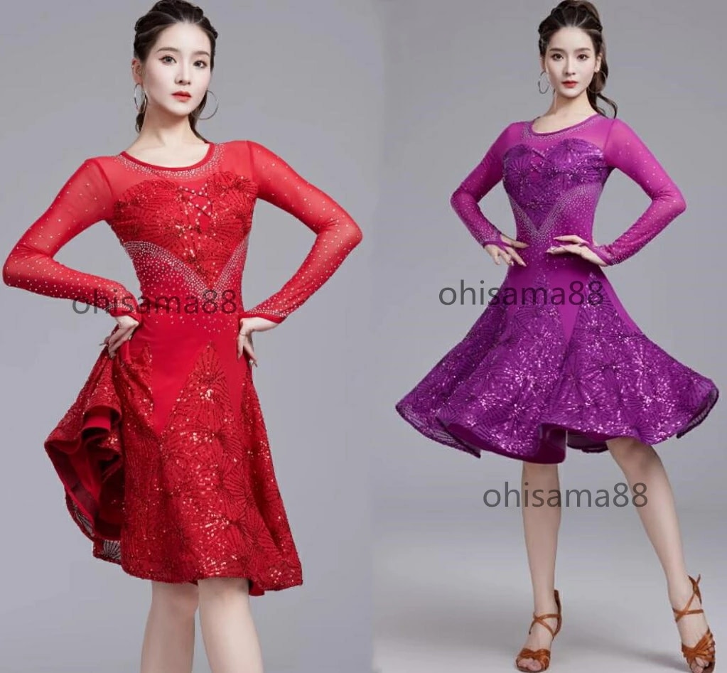 凄く人気がある 社交ダンス衣装 ワンピース ラテンダンスウェア 舞台 ラテンワンピース ラテンダンス レディース ダンスドレス ラテン 演出服 ラテン衣装 チャチャ 社交ワンピース 可愛い ダンス服