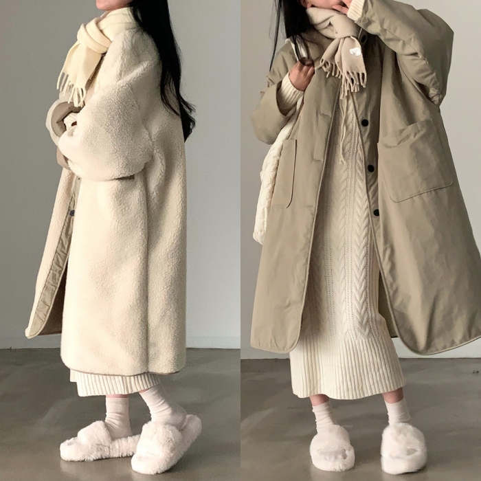 ボアコート レディース ロング丈 リバーシブル ハイネック 春 冬 秋 暖かい 厚手 コート アウター 中綿 モッズコート 防寒対策 ふわふわ もこもこ あったか ボア ビッグシルエット デート カジ