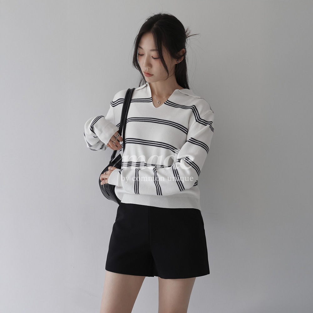 [MADE] イライカラオープンネックストライプニット