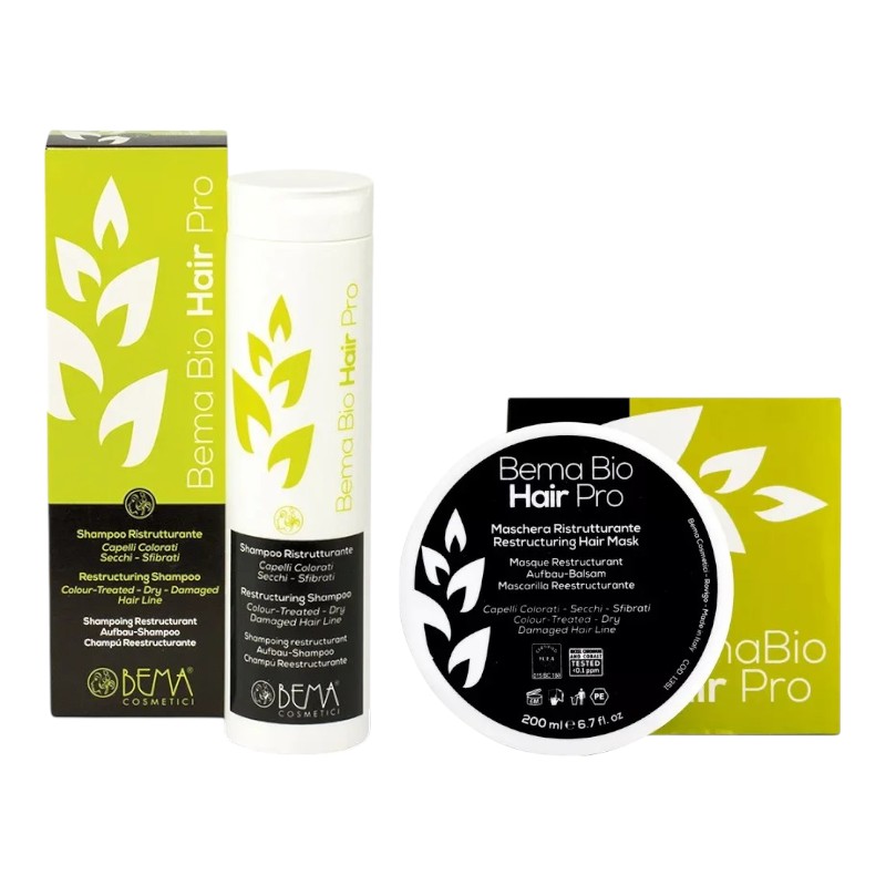イタリア発自然由来オーガニックヘアケアブランド　バイオヘアプロリストラクチャリングシャンプー・ヘアマスクセット(各200ML)　色持ちを良くする栄養たっぷり潤いシャンプー　MADE IN ITALY