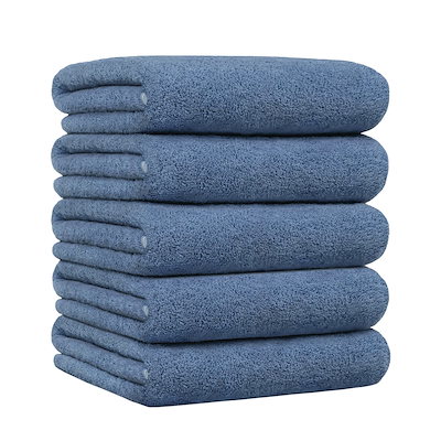 他サイト： バスタオル マイクロファイバー ホテル仕様 大判 約60X120cm ふわふわ 柔らかい 瞬間吸水 速乾 抗菌 防臭 5枚セット タオル (ブルー)の商品画像