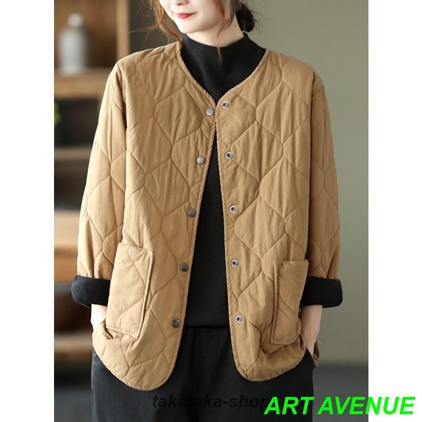 ノーカラージャケット キルティングジャケット アウター レディース 秋冬 インナージャケット キルティング ジャケット カジュアル シンプル 黒 秋 冬