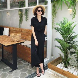 サロペット レディース オールインワン 半袖 ワイドパンツ シフォンパンツ 無地 ボトムス ゆったり