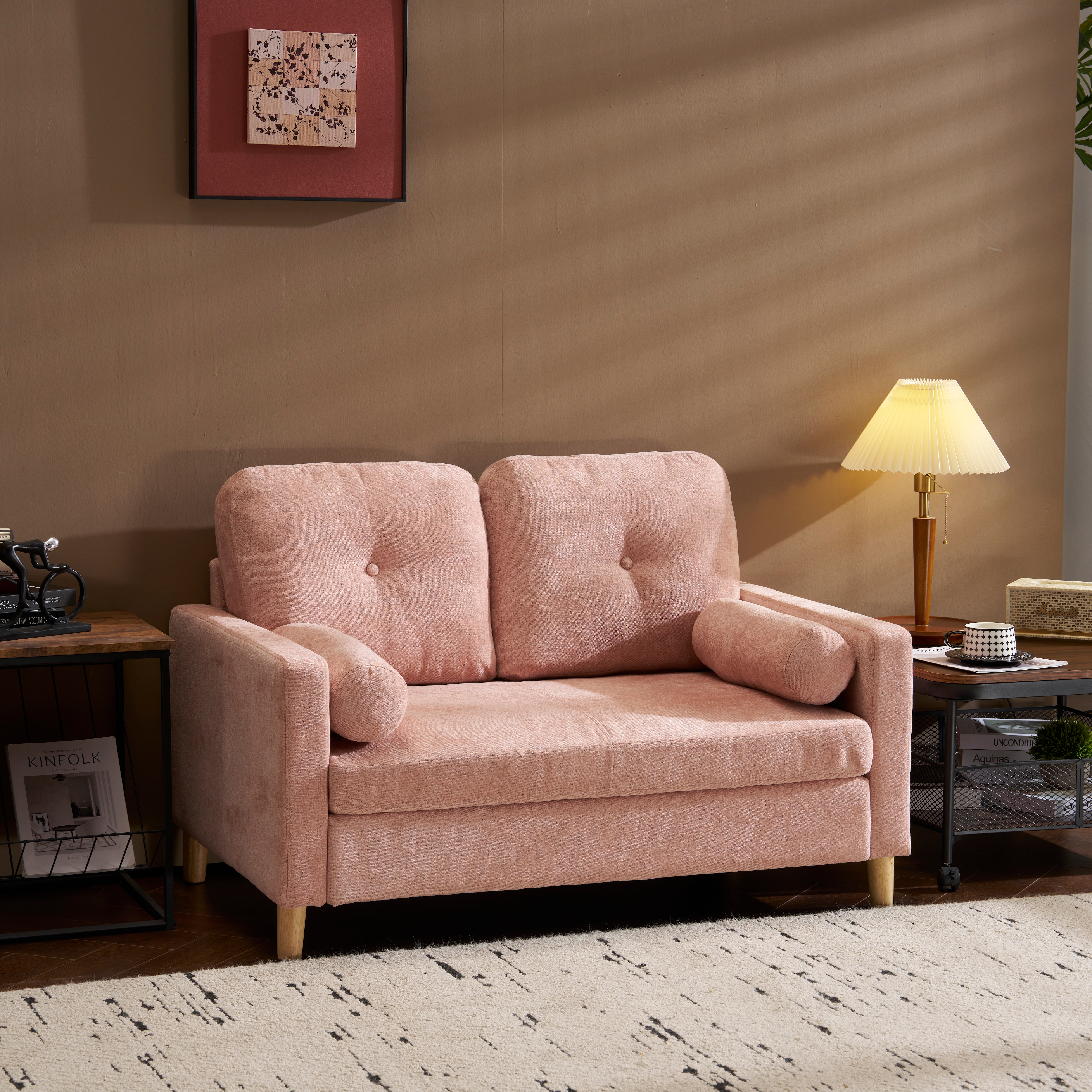 ソファ 二人掛け カウチ 枕付き ソファー おしゃれ 柔軟 ふわふわ 取付可能な脚 柔軟な背もたれ　取り外し可能な背もたれ コンパクト 一人暮らしGG3792 Pink FabricG156