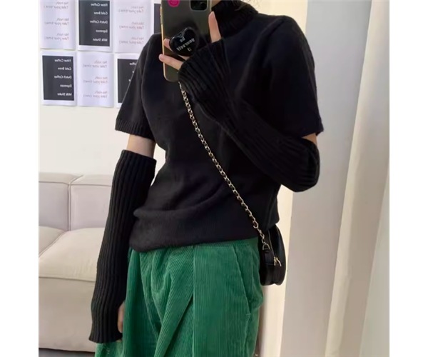 レディース トップス ニット セーター プルオーバー ミドル丈 半袖 長袖 タートルネック 異国風 肌見せ セパレート かわいい 大人可愛い シンプル カジュアル おしゃれ かっこいい こなれ感