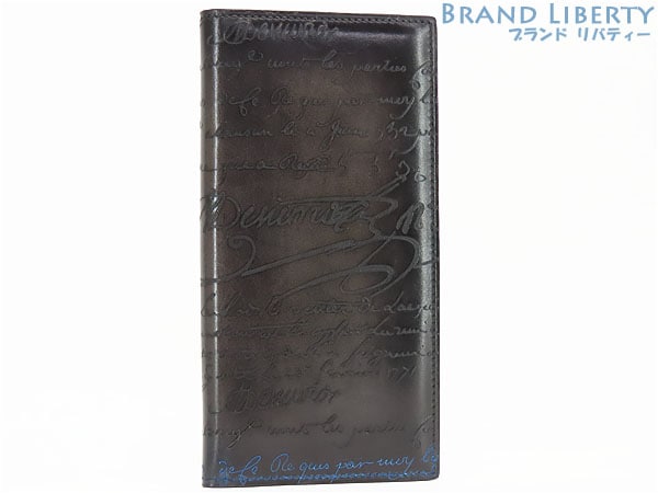 激レア超美品ベルルッティカリグラフィサンタルネオスクリットレザージップロングウォレットブラックメタリックブルーパティーヌ