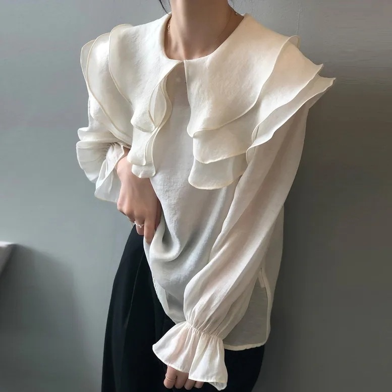 2color レディース フリルカラーシフォンブラウス シャツ ブラウス フリル シフォン