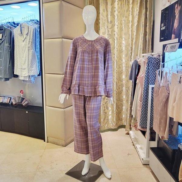 VPA4555W_女性ラウンドネックチェックパジャマセット