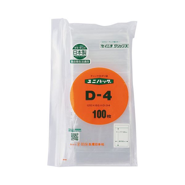 （まとめ）セイニチ ユニパック チャック付 85x120x0.04mm D-4 100枚[x10]
