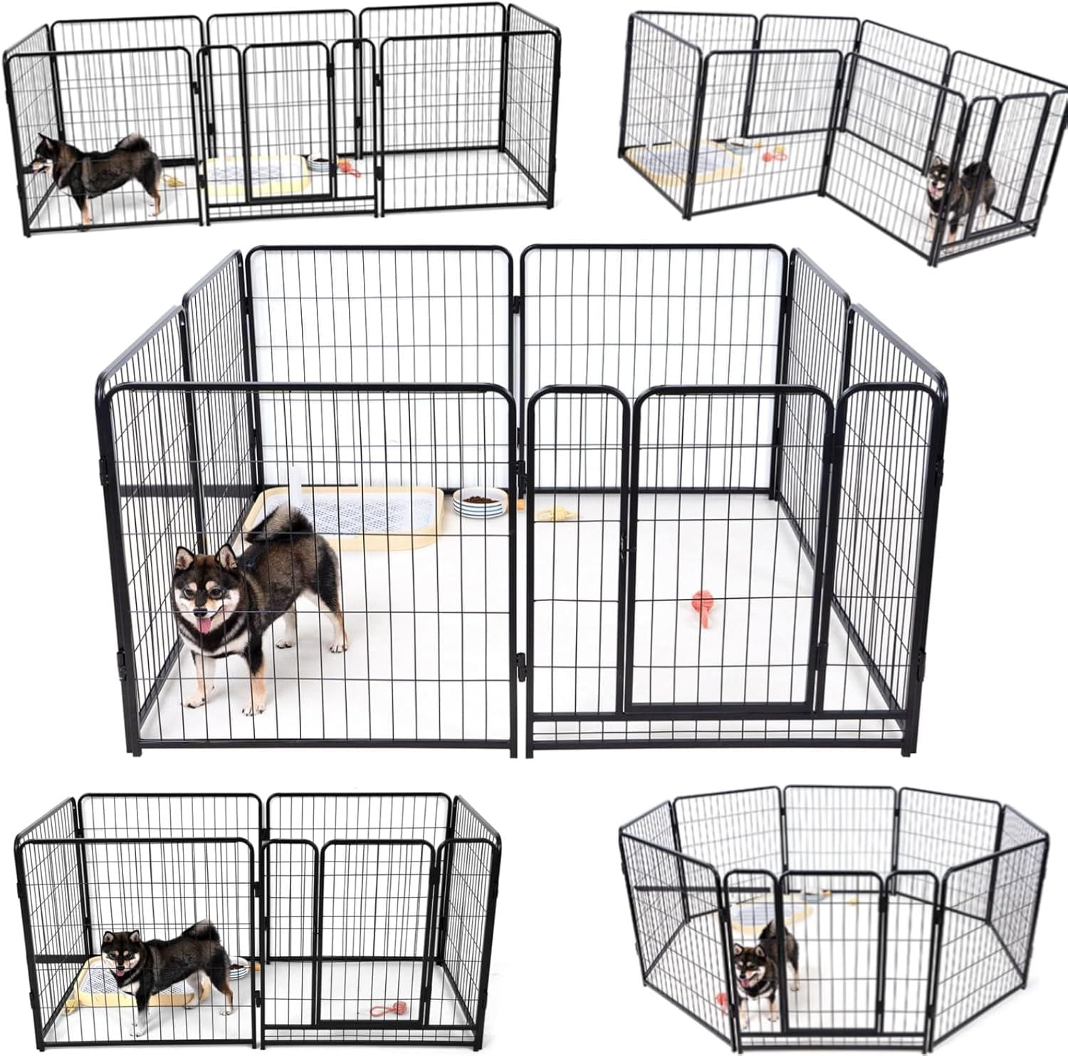 ペットサークル スチール製 高さ98cm ペットケージ 大型犬 ペットフェンス ペットサークル 犬ケージ コンパクト 犬用サークル 室内外兼用 組立簡単 複数連結可能 (ブラック 高さ98cm 8 8,539円