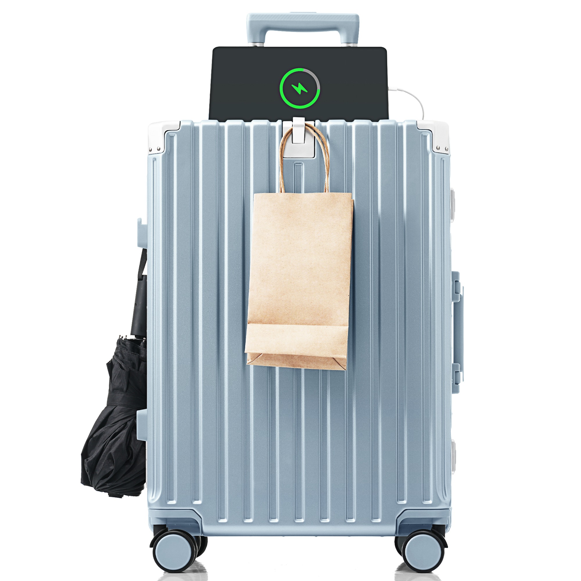 スーツケース キャリーケース キャリーバッグ Mサイズ フレームタイプ アルミ USBポート付き カップホルダー フック式底足 ドリンクホルダー 軽量 おしゃれ 電車 静音 海外 TSAロック 高級