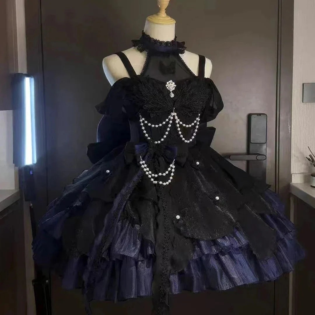 【迅速な発送】ロリータ風ドレスロリータ細フリルスカートプリンセスドレス成人式リボン