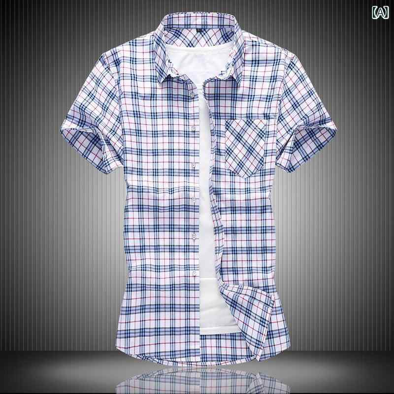 メンズ シャツ トップス カジュアル チェック柄 おしゃれ アメリカン 普段使い 夏 半袖 薄手 シングルブレスト