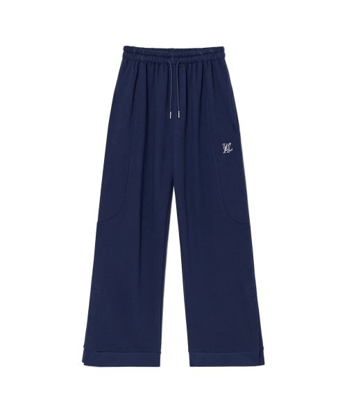Signature slit side snap wide pants - NAVY