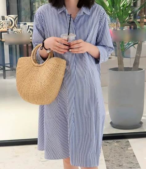 レディース ワンピース マタニティウェア シャツワンピ 膝丈 長袖 ワイド Aライン かわいい