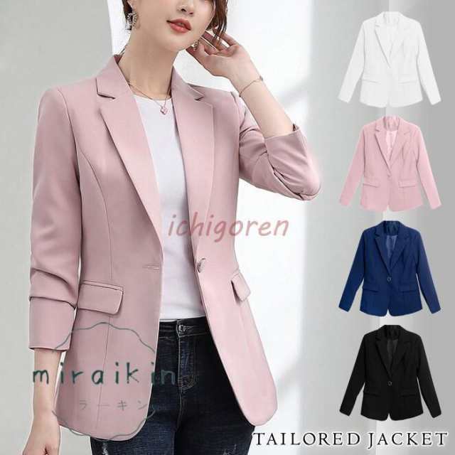 ジャケット レディース 春 夏 春夏 黒 白 紺 テーラード 長袖 アウター オフィスカジュアル フォーマル ブラック ホワイト ブルー ピンク レッド