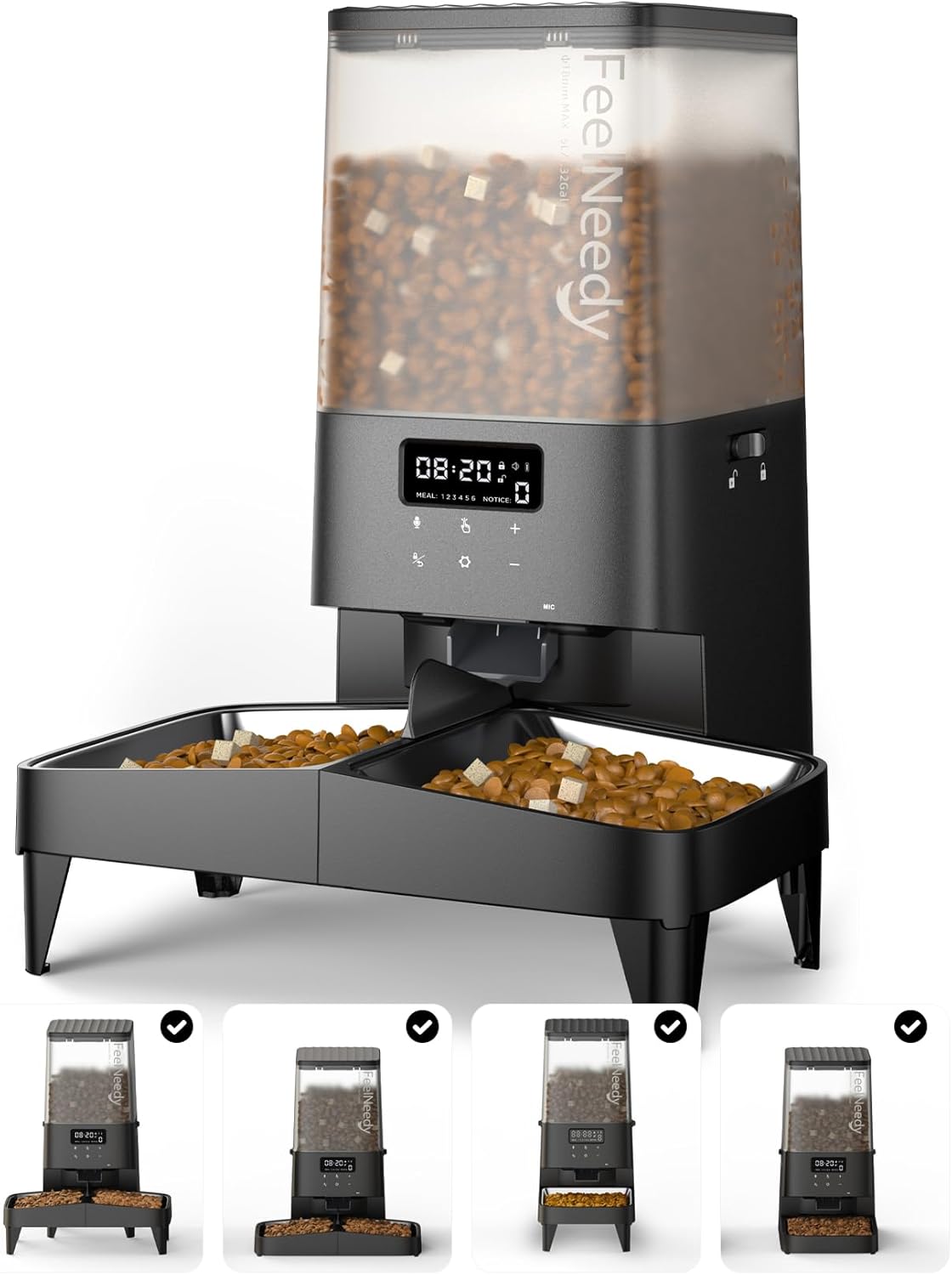 自動給餌器 猫 2匹 5L FEELNEEDY ステンレス皿 タイマー式 高さ調整 自動餌やり機 ペット用 中小型犬用 餌詰まり防止 蓋ロック 鮮度を保つ 2WAY給電 手動給餌可 10S録音可 自動