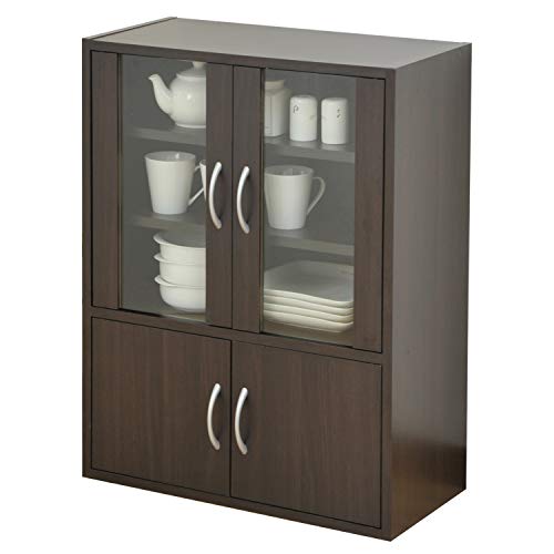 色：ブラウン サイズ：【レギュラー】6080 山善(YAMAZEN) 食器棚 ダークブラウン 幅6