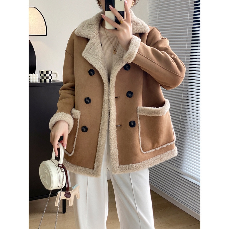 ツーウェアファーワンピースフェイクファージャケットレディースフェイクラムシアーシアーコートリバーシブル2025新スタイル