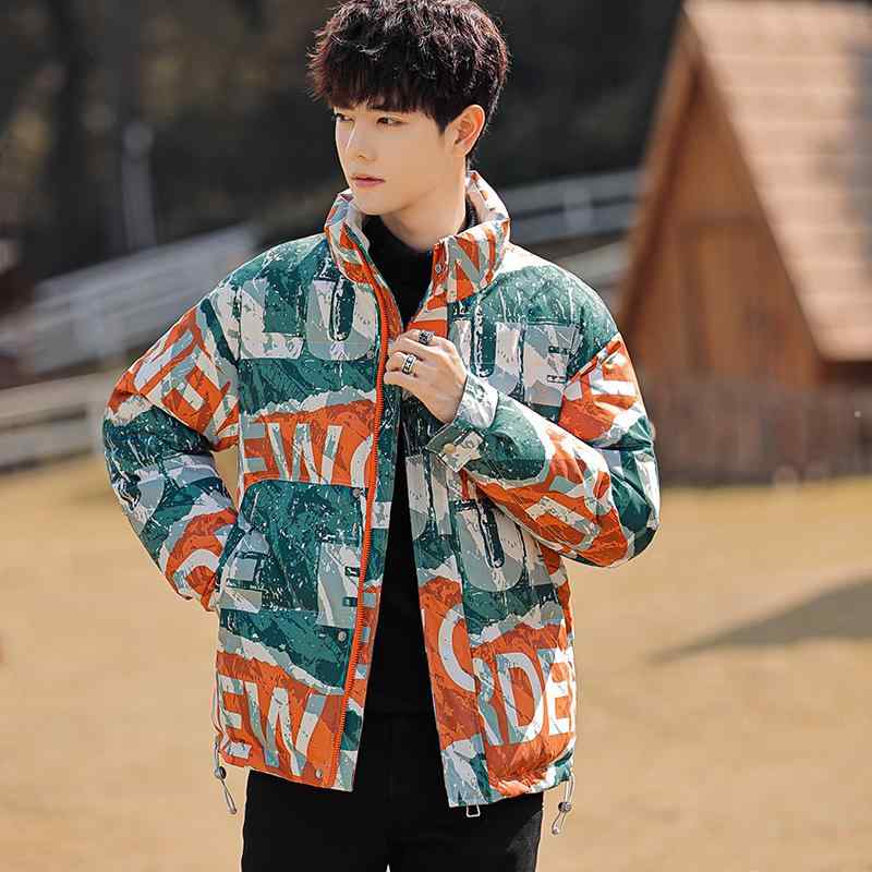 秋冬 コーデ メンズ 服 シンプル ファッション オシャレ 大人 かっこいい 大きいサイズ ストリート 紳士服 ダウン ジャケット カジュアル レター プリント スタンドカラー 暖かい