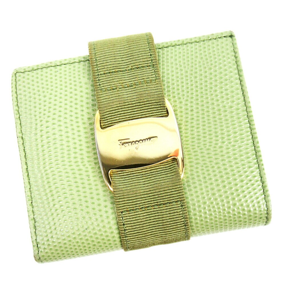 二つ折り 財布 ヴァラ金具 グリーン 中古