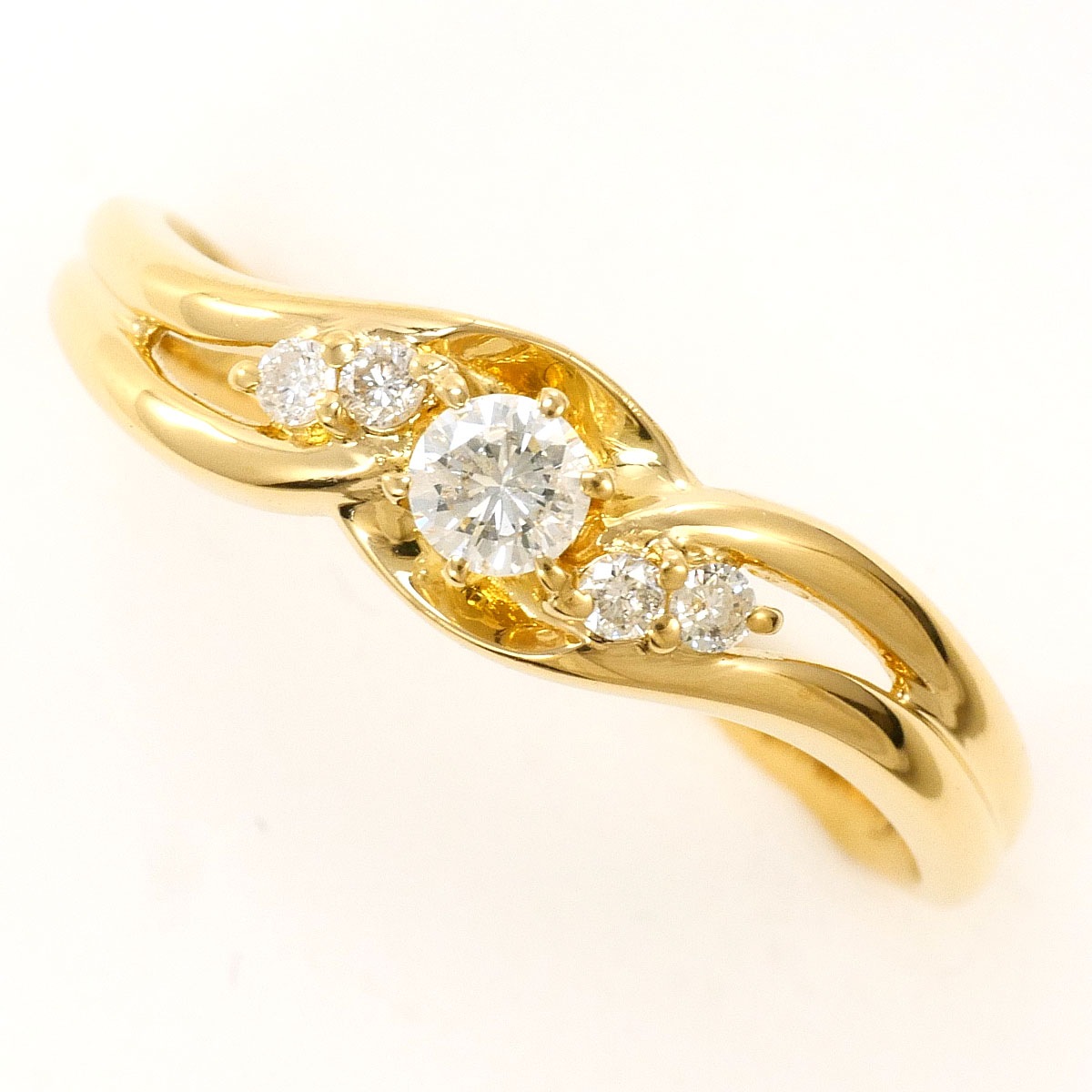 K18 18金 YG イエローゴールド リング・指輪 14.5号 ダイヤモンド 0.19 ct 総重量約2.2g 中古