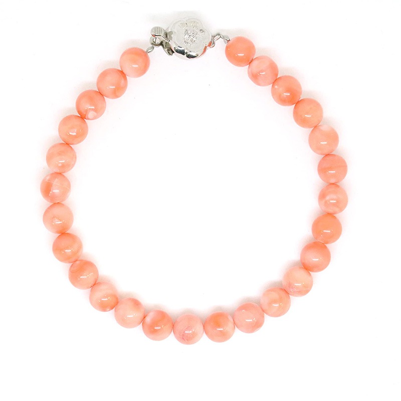 日本産 ピンク 珊瑚 サンゴ 珠6-6.5シルバー SV ブレスレット 御守り 幸運 プレゼント 3月誕生石 幸福 長寿 御守り 幸運 リラックス