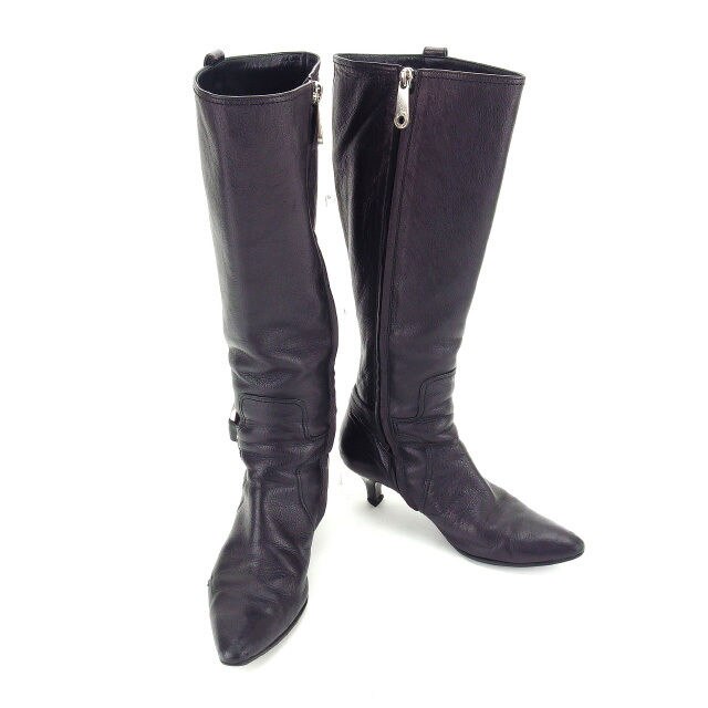 ブーツ シューズ 靴 ロング 35ハーフ ロゴリング付き ブラック シルバー 中古 9,968円